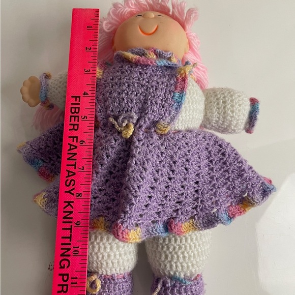 Handcrafted Pink and Purple Crochet Dolls with Removable Outfits. Missing hand - Picture 3 of 6